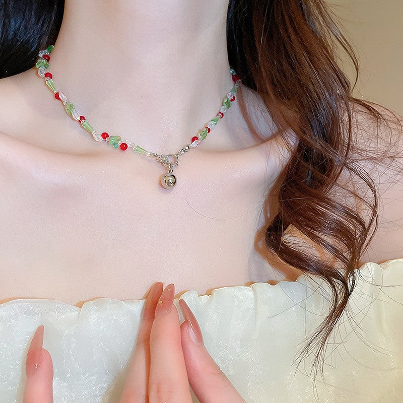 LOVECCR INS Dopamine Color Beaded Necklace New Fashion All-Match Special-Interest Design High Sense Necklace