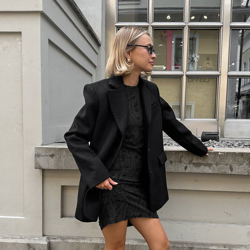 2025 popular autumn simple knitted retro round neck slim and thin hip skirt versatile gray dress women's clothing