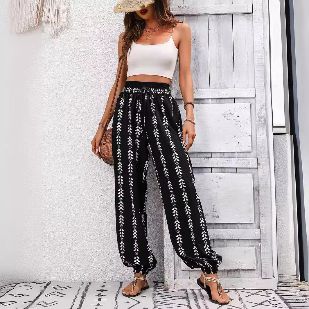 2025 Tiktoktemu women's clothing spring and summer new versatile grid wide-leg bloomers casual pants