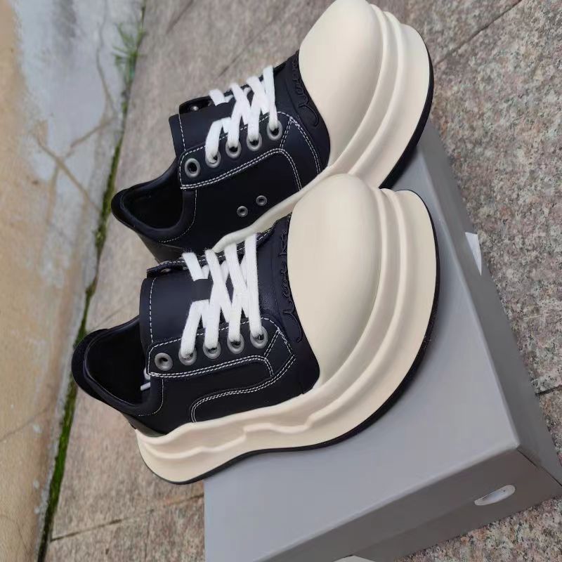 loveccr Black and White round Head Mickey Big Head Shoes Female Spring New Genuine Leather All-Match Casual Sneaker Platform Height Increasing Shoes