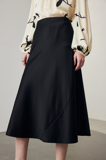 Silk Skirt Female Spring and Summer New Solid Color Commute Stretch Satin a Version Small Satin Mulberry Silk Skirt