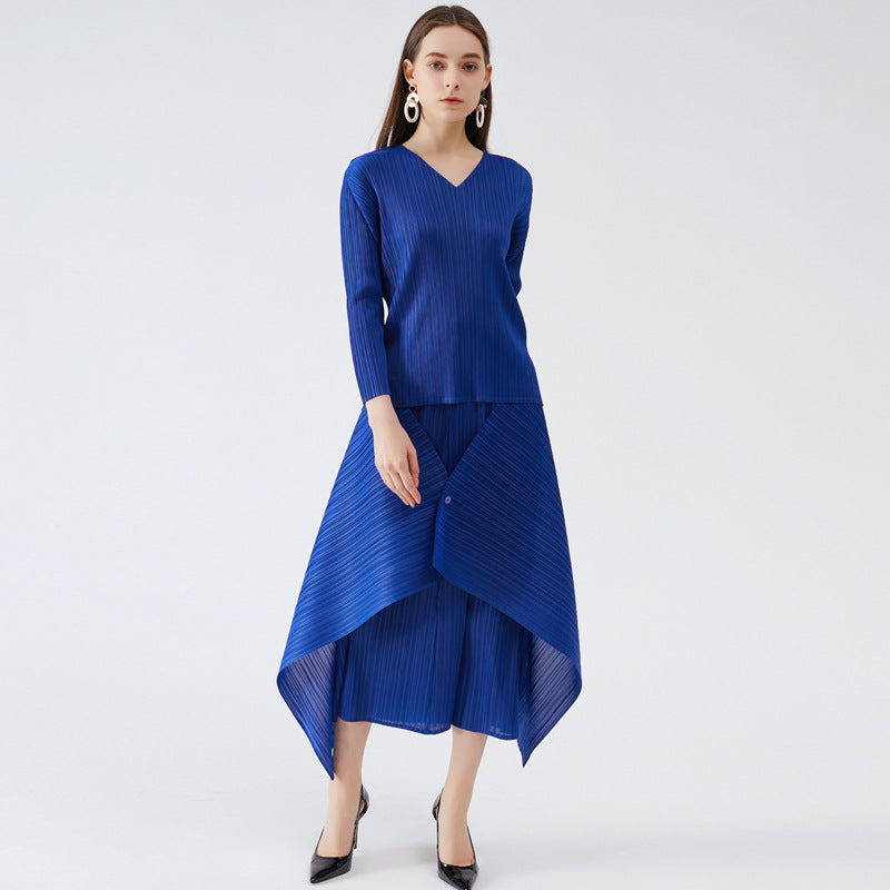 spring new Sanzhai simple women's clothing Korean version loose big swing skirt set temperament commuter long sleeve two-piece set