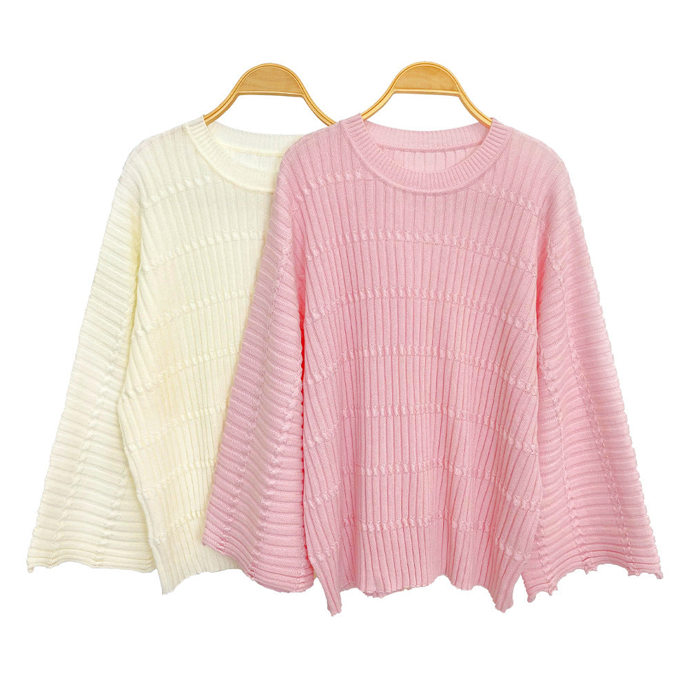 Miyake sweater women's spring new pullover loose bat sleeves versatile lazy wind knitted jacquard jacket women