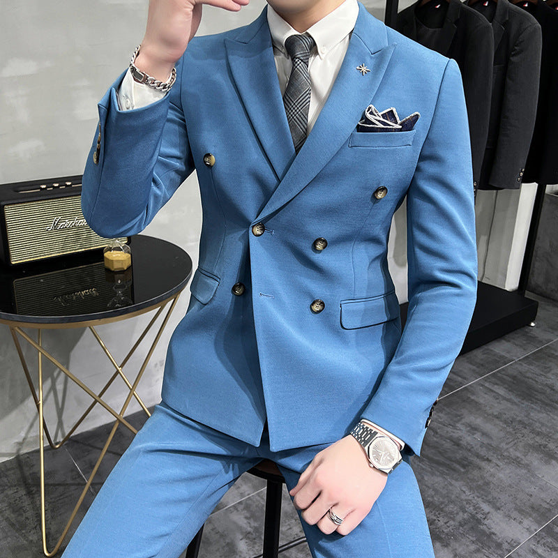 LOVECCR Double Breasted White Suit Set Men's Business Formal High-Grade British Style Suit Men's Groom Wedding Suit