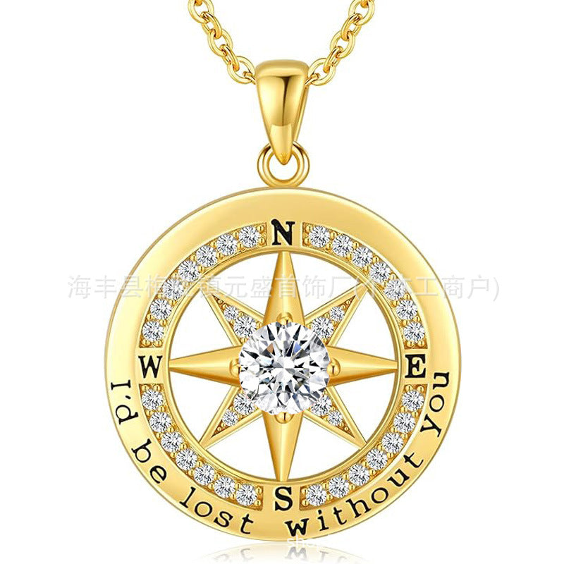 HOT and NEW Cross Border S925 Sterling Silver Compass Compass Necklace Female Twelve Birthstone Pendant Clavicle Chain
