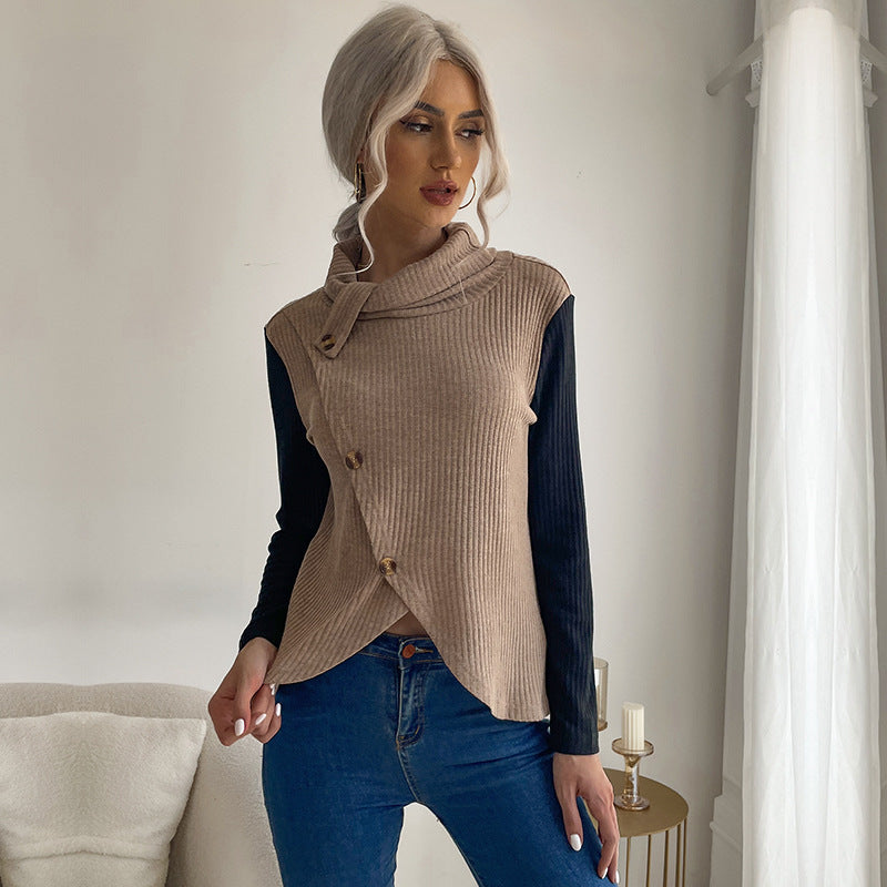LOVECCR Hot New Hot Trade Splicing Top 2025 Casual Women's Autumn Long Sleeve Pullover Knitted Sweater