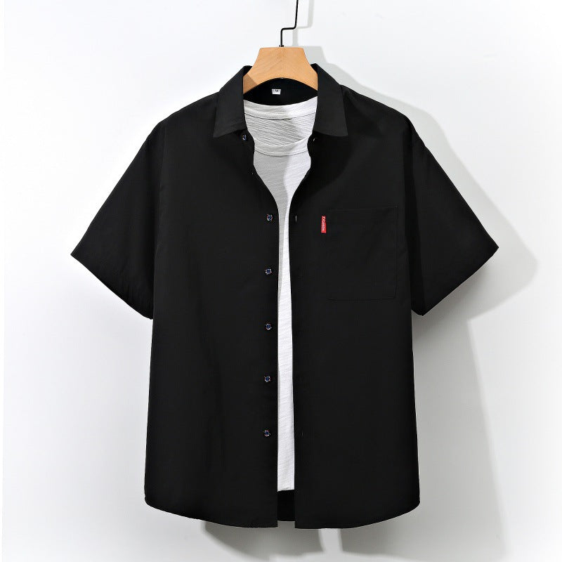 Foreign Trade Men's Short-Sleeved Shirt Japanese Youth Cross-Border Pure Color Simple Loose plus Size Youth Shirt Men's Wholesale