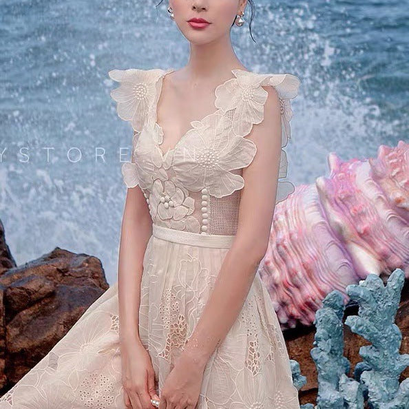 LOVECCR In Stock Coral Ocean Princess Temperament Vietnam Niche Socialite Dress Small Dress Organza Fairy Dress