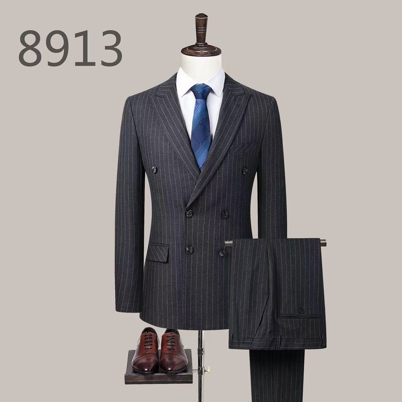 LOVECCR Men's Suit Set Korean Style Slim Double-Breasted Suit Two-Piece Workwear Work Wedding Groom Groomsman Dress
