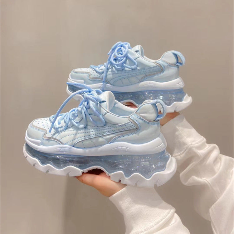 loveccr Luji HOTan Goods Soft Leather Dad Shoes Women's Spring New Ins Trendy Platform Air Cushion Height Increasing Sports Casual Shoes