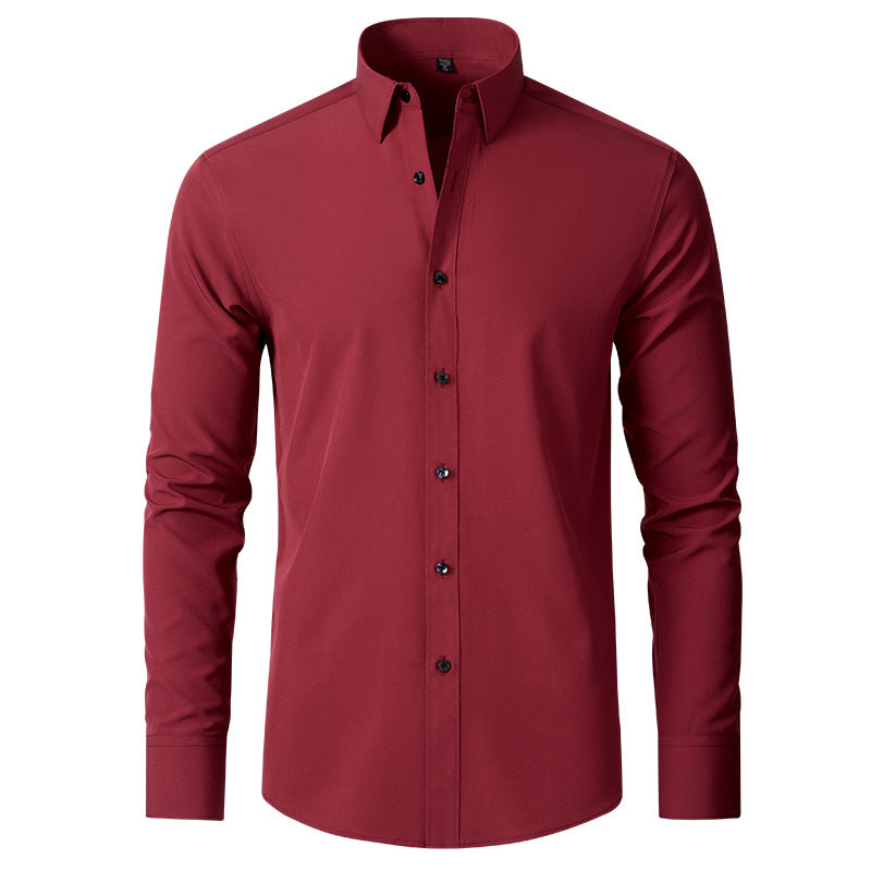 Cross-Border Full Elastic Force Shirt Men's Shirt Non-Ironing Anti-Wrinkle Foreign Trade Simple Business Thin Shirt Men