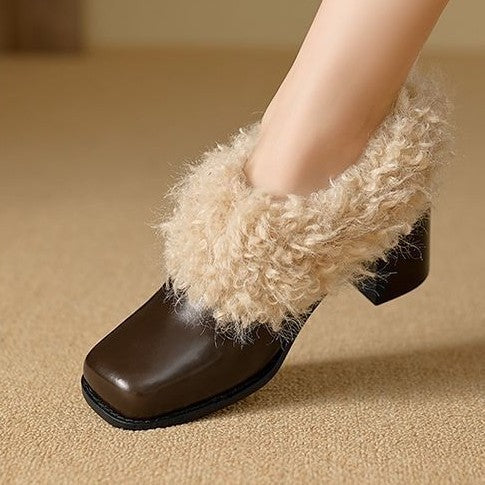 2025 Cowhide version~ Korean versatile velvet warm one-pedal small leather shoes, winter fashion fluffy shoes women's loafers