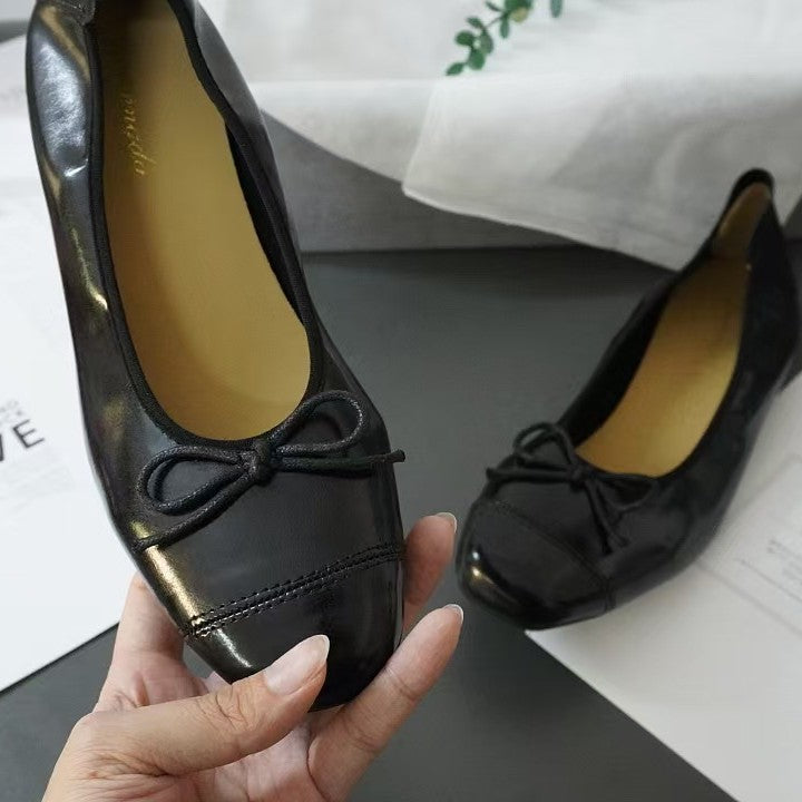 2025 X spot cowhide version~ 2025 spring new bow gentle wind ballet one pedal women's single shoes