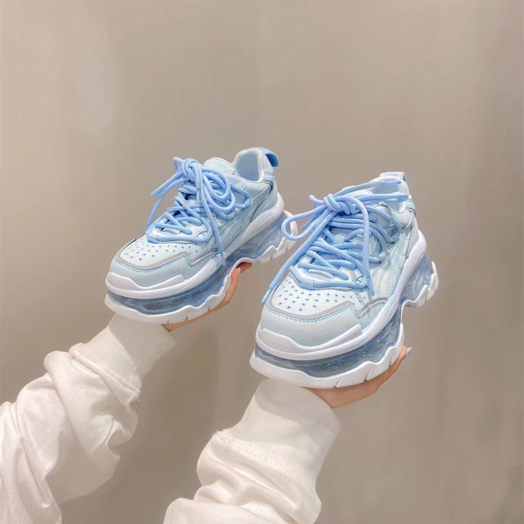loveccr Luji HOTan Goods Soft Leather Dad Shoes Women's Spring New Ins Trendy Platform Air Cushion Height Increasing Sports Casual Shoes