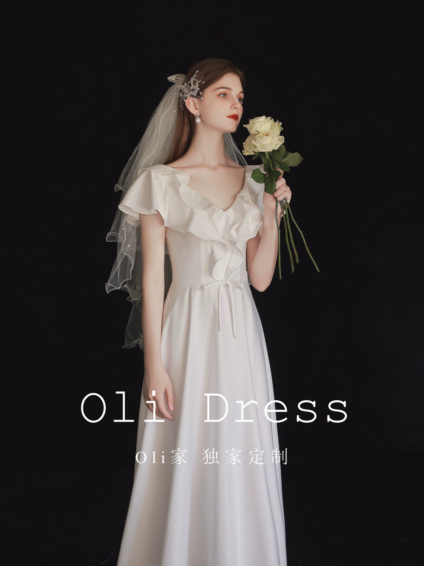 Oli family style small white dress certificate engagement 2025 bridal morning gown evening dress annual meeting adult satin light luxury