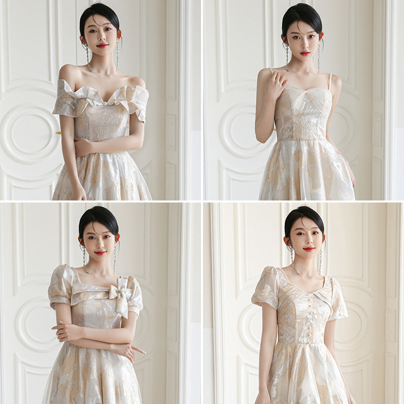LOVECCR Champagne Bridesmaid Dress Women's New Spring Evening Dress Fairy Sisters Group Senior Niche Long