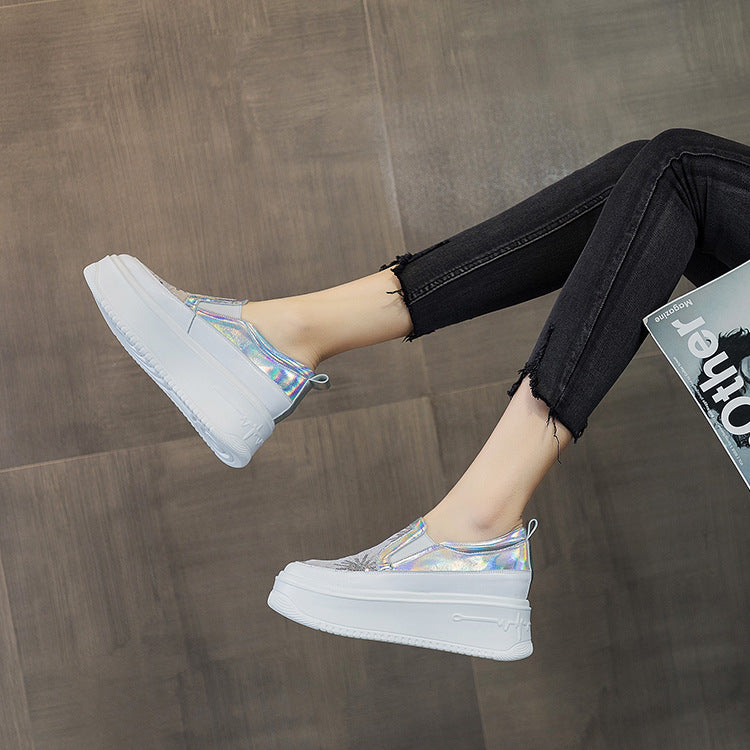 loveccr White Shoes for Women New Korean Style Heightened Sneakers Pumps Spring and Autumn Casual White Women's Shoes