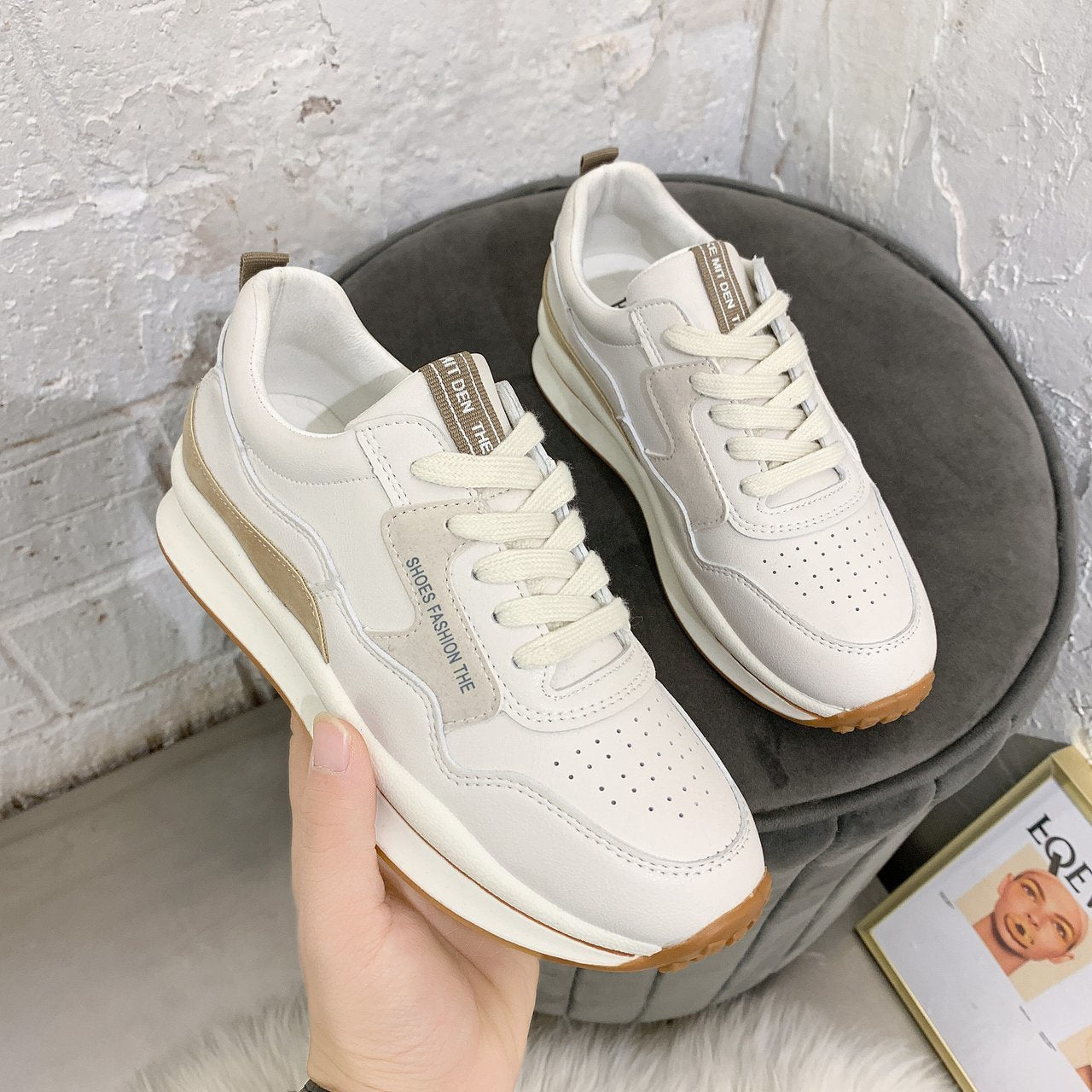 loveccr Sneaker Female Spring New Breathable Low Top Flat Size 41 Pumps Female Lace-up Casual Shoes Tide Cortez