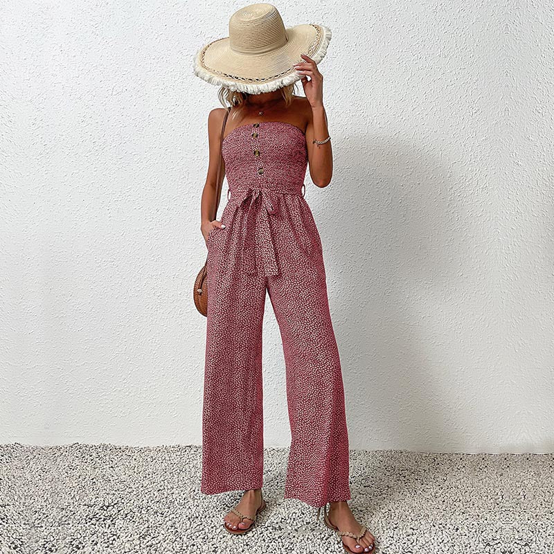 LOVECCR New New Summer New Fashion 2025 Women's Clothing Chest Wrapped Lace Wide Leg Jumpsuit Women
