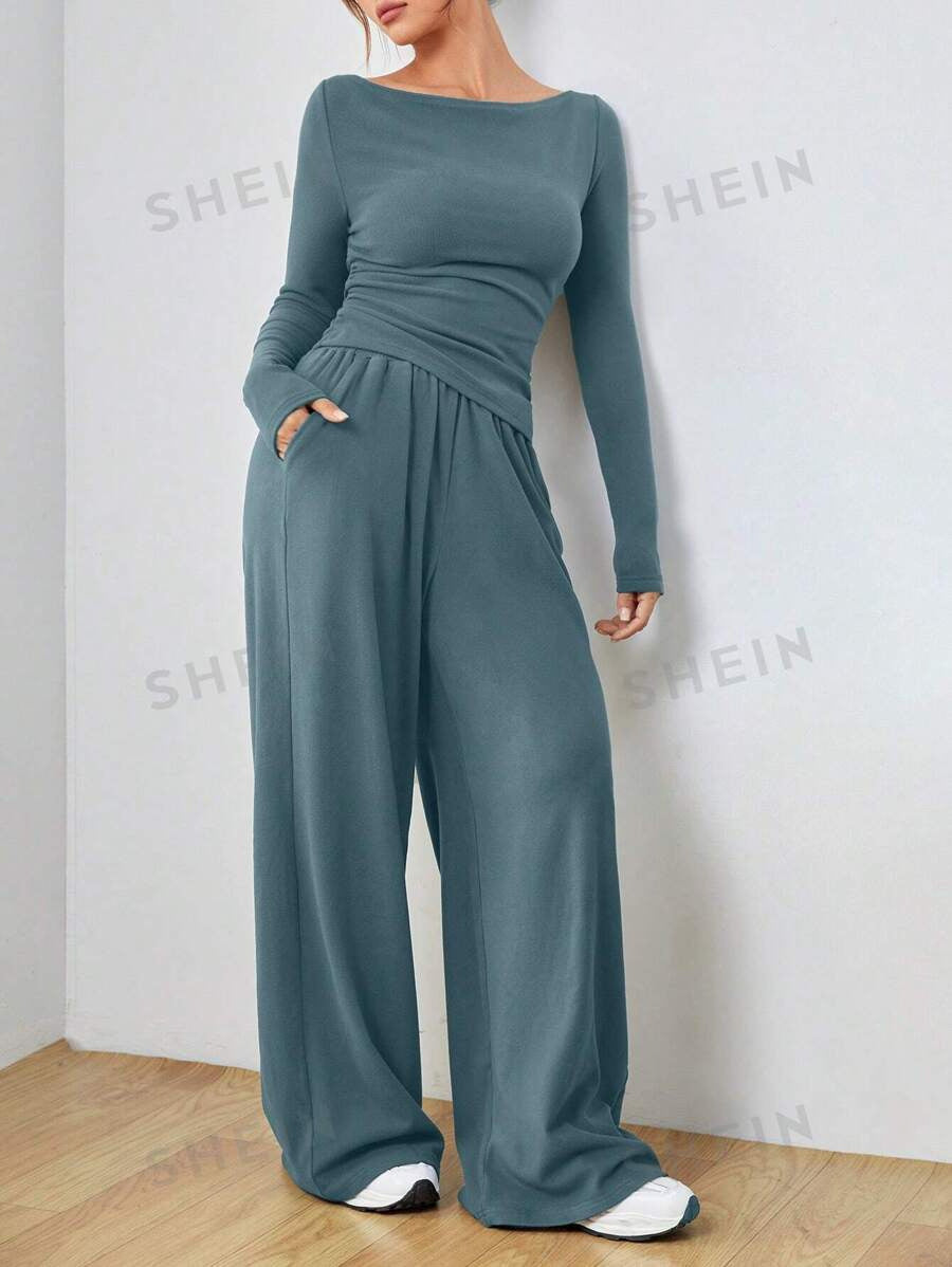 2025 autumn and winter New suit solid color long-sleeved casual wide-leg trousers fashion two-piece women's clothing