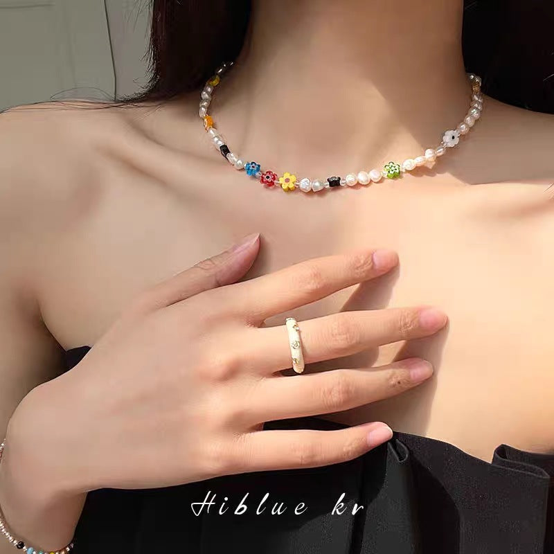 LOVECCR INS Dopamine Color Beaded Necklace New Fashion All-Match Special-Interest Design High Sense Necklace