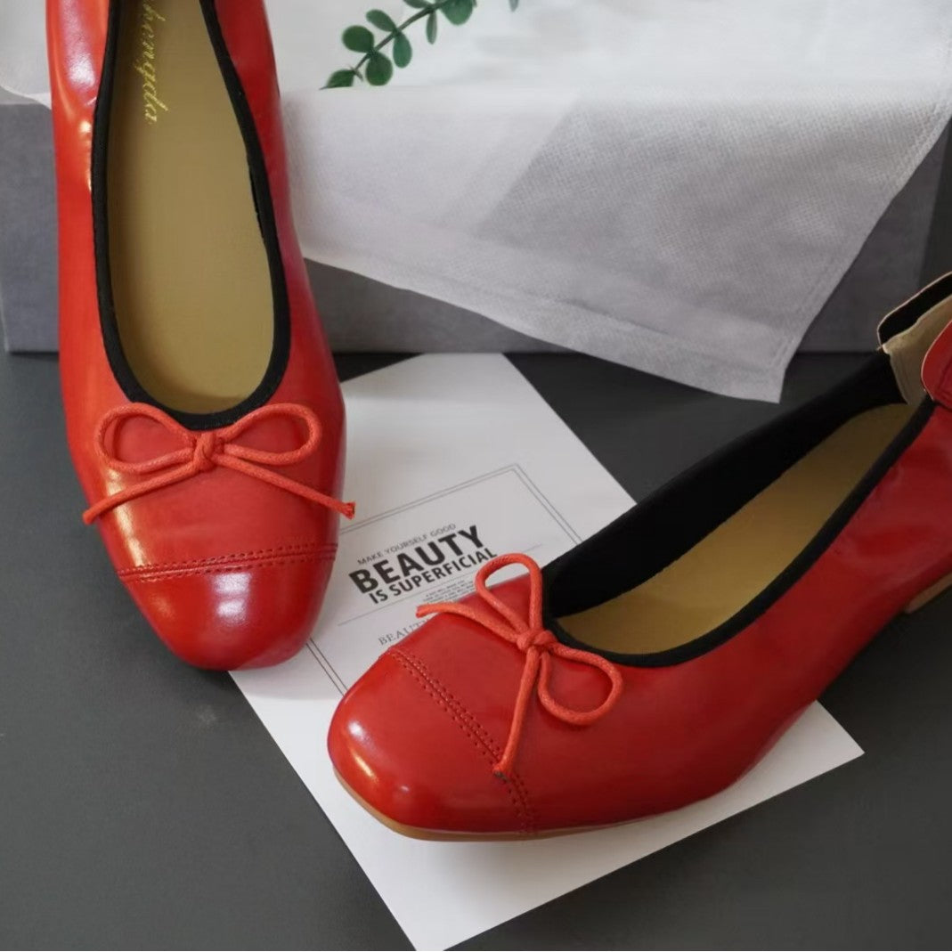 2025 X spot cowhide version~ 2025 spring new bow gentle wind ballet one pedal women's single shoes