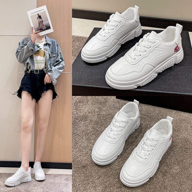 loveccr Plus Size Foreign Trade Sneakers Women's Summer New Roman Style Thick Bottom Casual Lace up White Shoes Sports Running Shoes