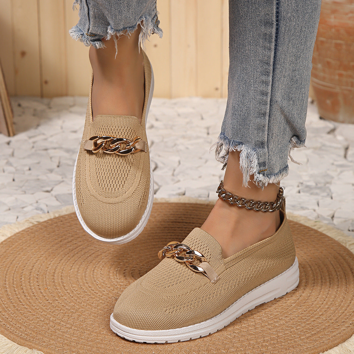 loveccr Loafers Women's Spring/Summer New Fly Woven Mesh Breathable Shoes Women's Cross-Border plus Size round Toe Shallow Mouth Sneakers Women