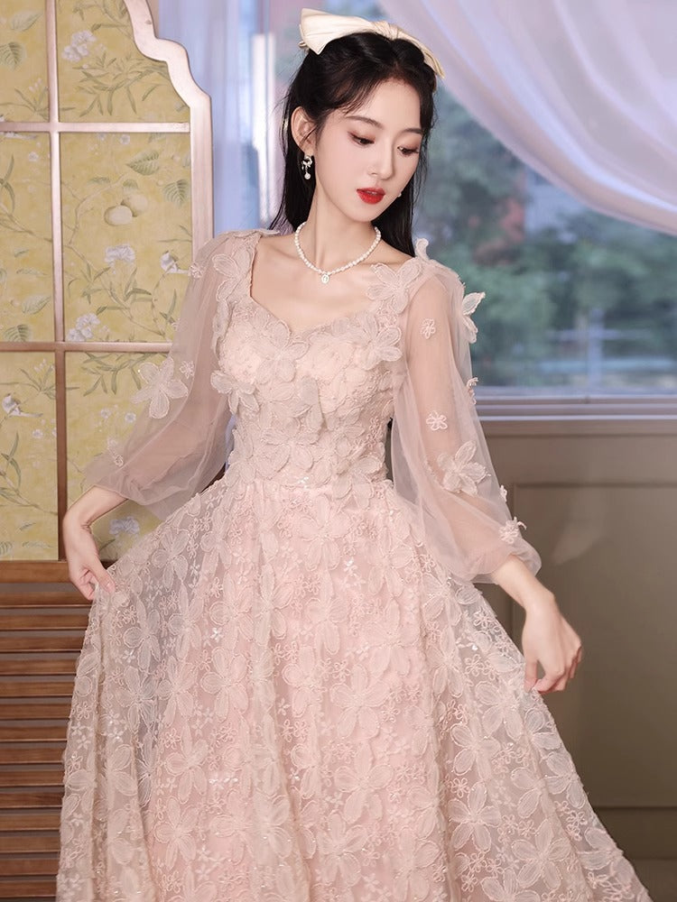 LOVERCCR Evening Dress for Women New High-End Light Luxury Minority High-End Socialite Noble Fairy Pink Flowers