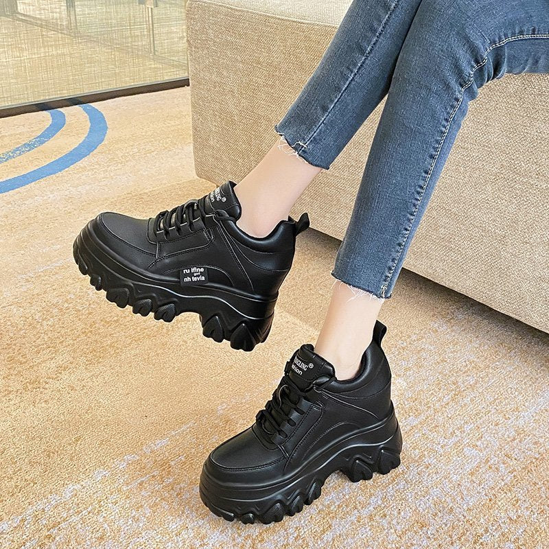 loveccr Platform Heel Height Increasing Insole Dad Shoes Women's Spring and Autumn New Fashion Lace-up Sports Casual Shoes Korean Style Students' Shoes