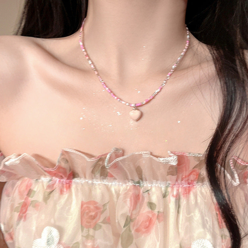 LOVECCR INS Dopamine Color Beaded Necklace New Fashion All-Match Special-Interest Design High Sense Necklace