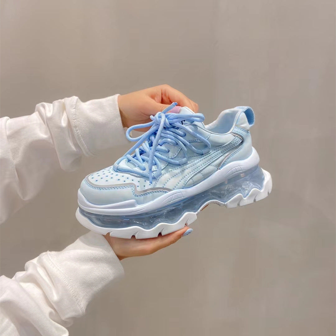 loveccr Luji HOTan Goods Soft Leather Dad Shoes Women's Spring New Ins Trendy Platform Air Cushion Height Increasing Sports Casual Shoes