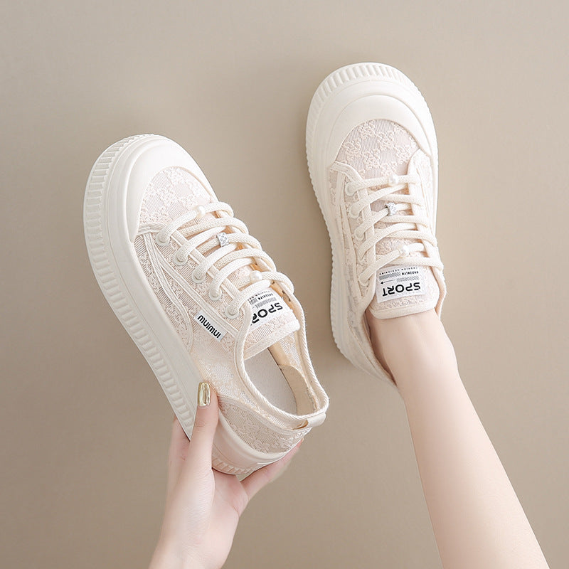 loveccr Breathable White Shoes Women's Shoes New Summer Mesh Shoes Super Hot All-Match Platform Lace Thin Casual Sneakers