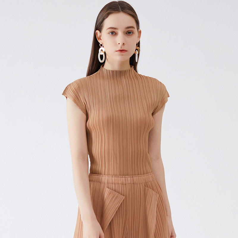Miyake summer new t-shirt women's Korean version slim top comfortable basic flying sleeve bottoming top