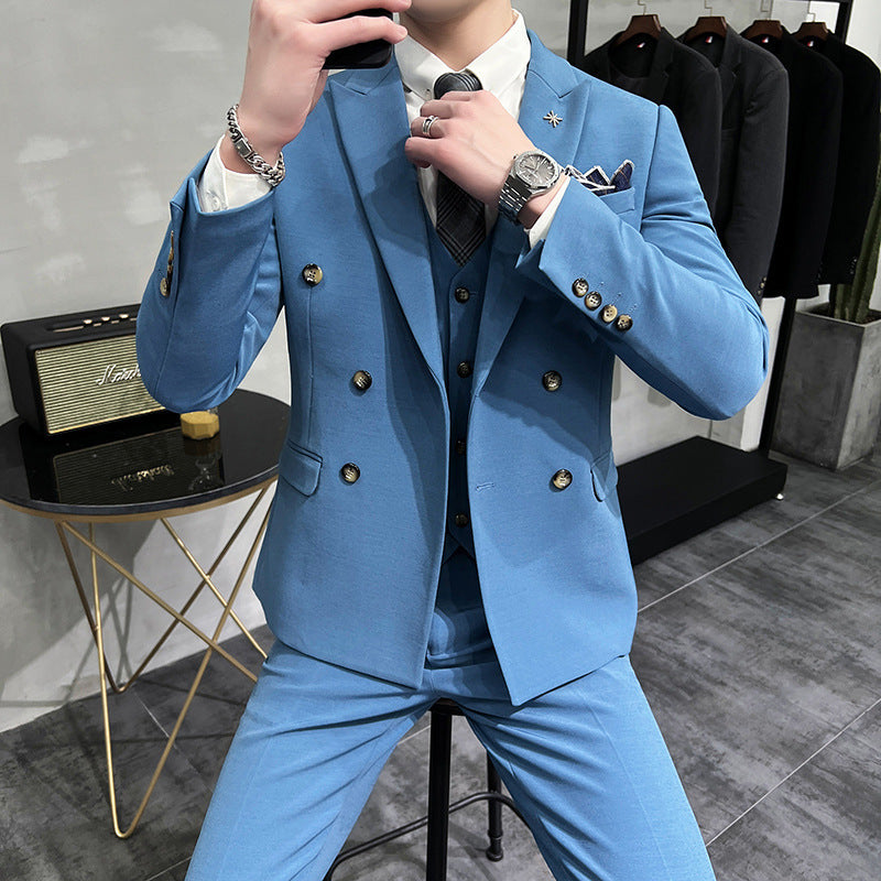 LOVECCR Double Breasted White Suit Set Men's Business Formal High-Grade British Style Suit Men's Groom Wedding Suit