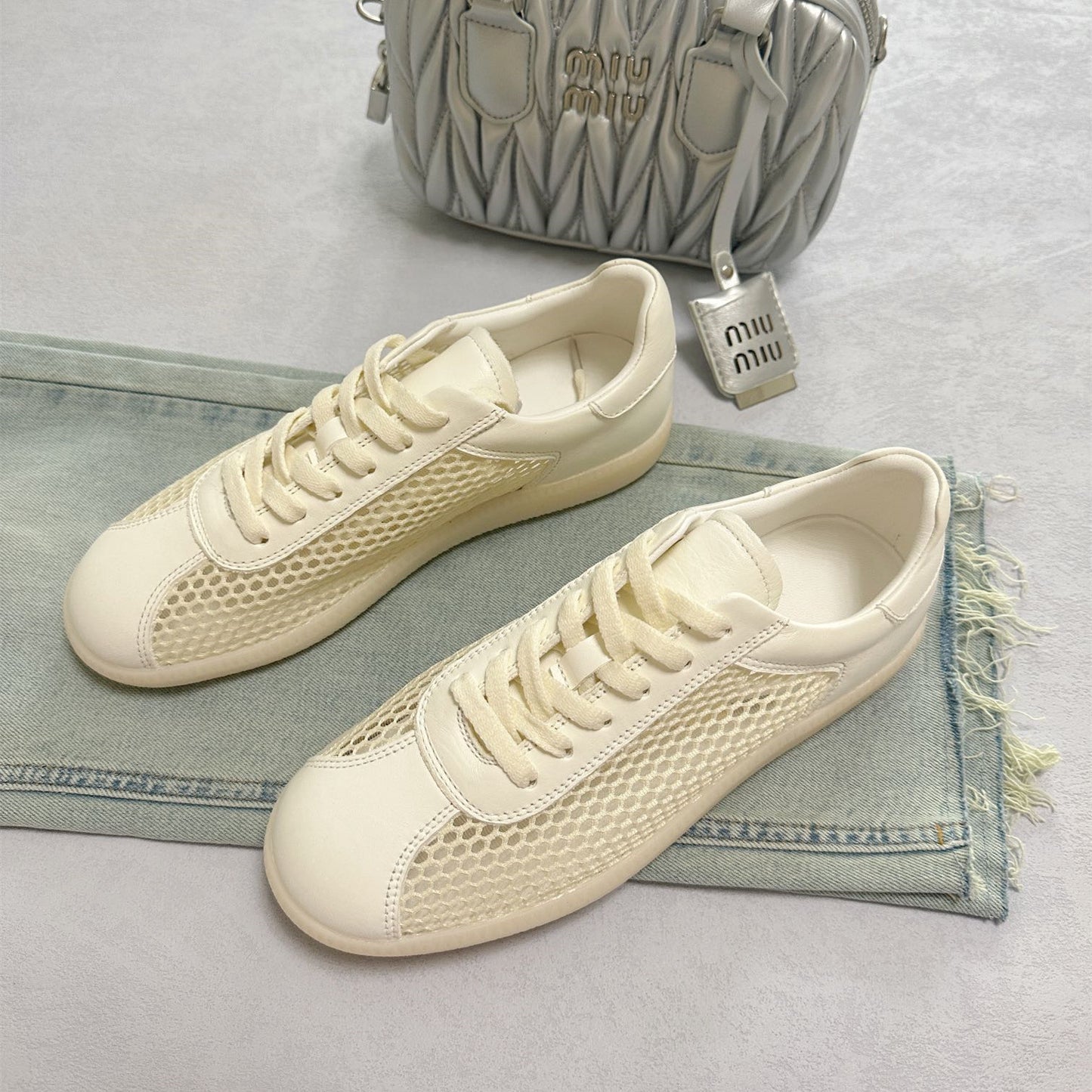 loveccr Women's Genuine Leather Shoes Summer New Fashion Mesh Breathable German Training Shoes Board Shoes Lace-up Sports Casual Shoes