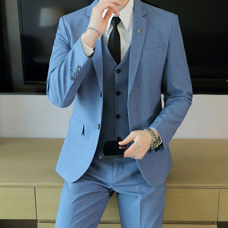 LOVECCR Formal Wear Gray Two Buckle Suit Suit Men's Three-Piece Suit Men's Business Casual Suit Korean-Style Slim Fit Groom Dress