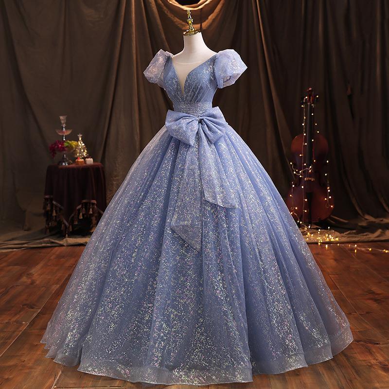 LOVECCR Blue Evening Dress for Women New Elegant Ladies Banquet Performance Host Art Exam Vocal Dress Slimming