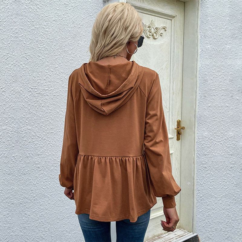 LOVECCR Cross-border popular new 2025 women's clothing pullover hoodie solid color splicing long-sleeved Popular trade hooded sweater women