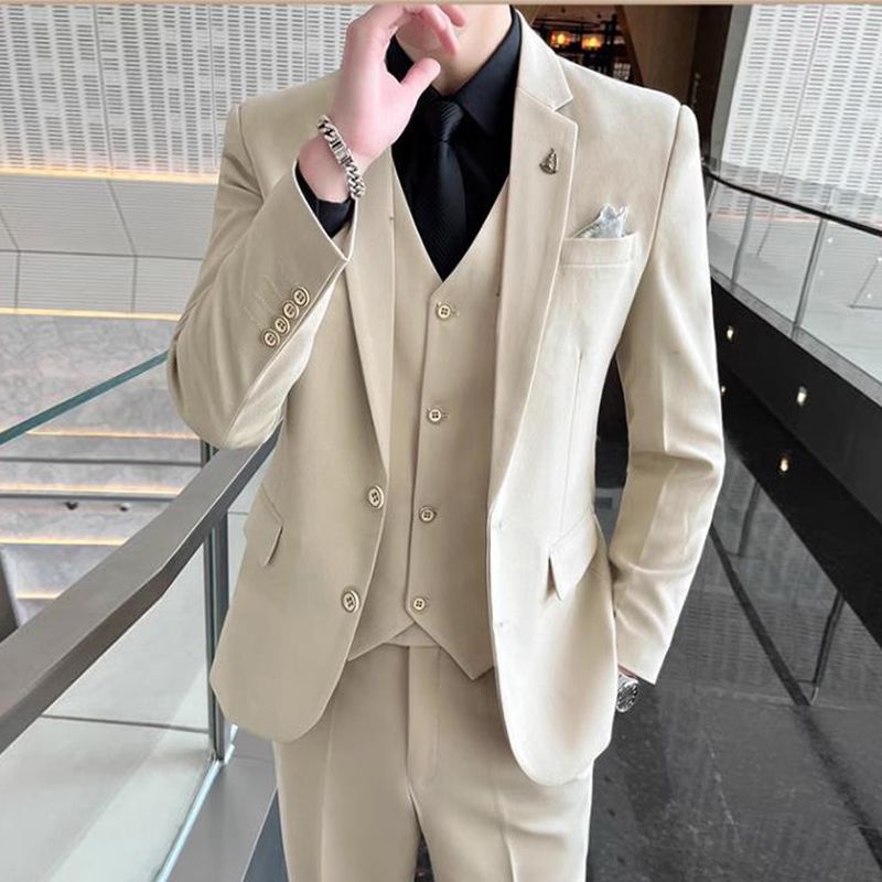 LOVECCR Formal Wear Gray Two Buckle Suit Suit Men's Three-Piece Suit Men's Business Casual Suit Korean-Style Slim Fit Groom Dress