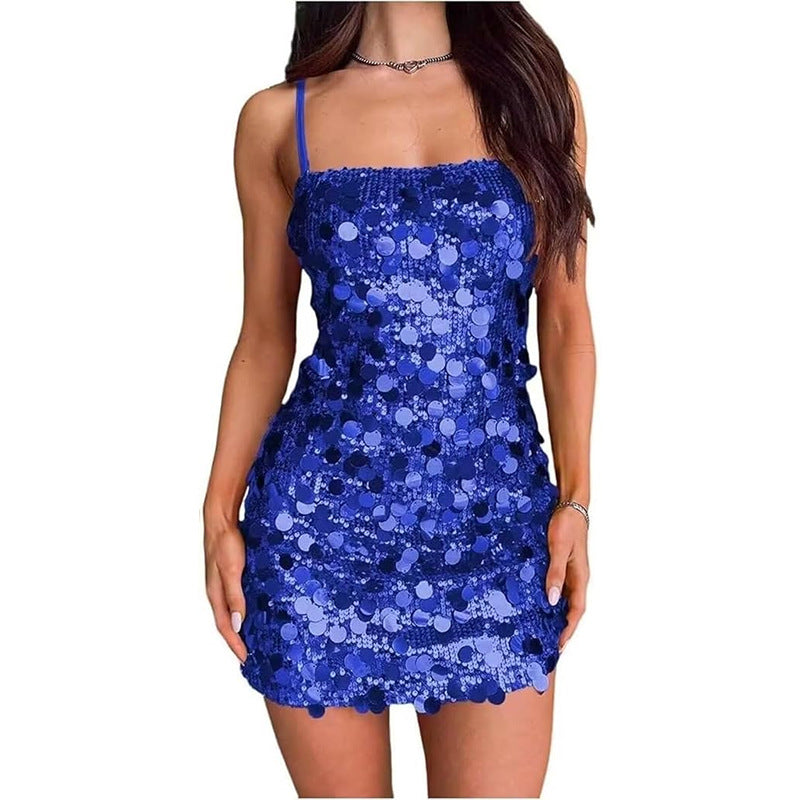 New women's clothing sequined suspender dress banquet party dance hot girl halter short hip skirt