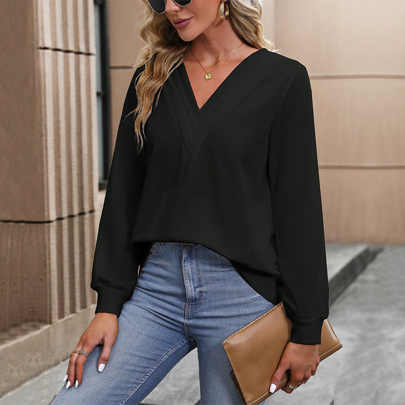 LOVECCR foreign trade Hot new 2025 women's clothing design top autumn v-neck commuter pullover sweater