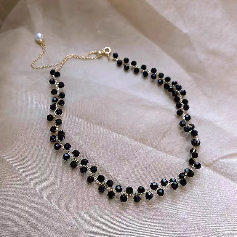 Cold Wind Black Crystal Necklace New South Korea Simple Graceful Necklace Internet Celebrity High-Grade Clavicle Chain
