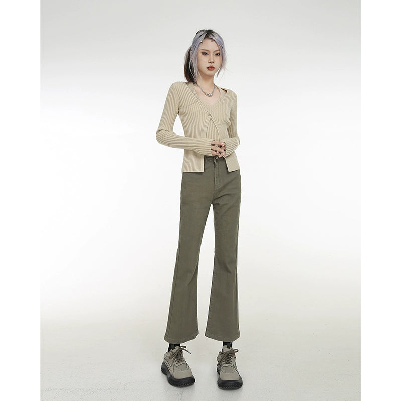 straight tube micro-pull nine-point pants women's spring and summer thin high-waisted jeans popular retro Spice Girl pipe pants