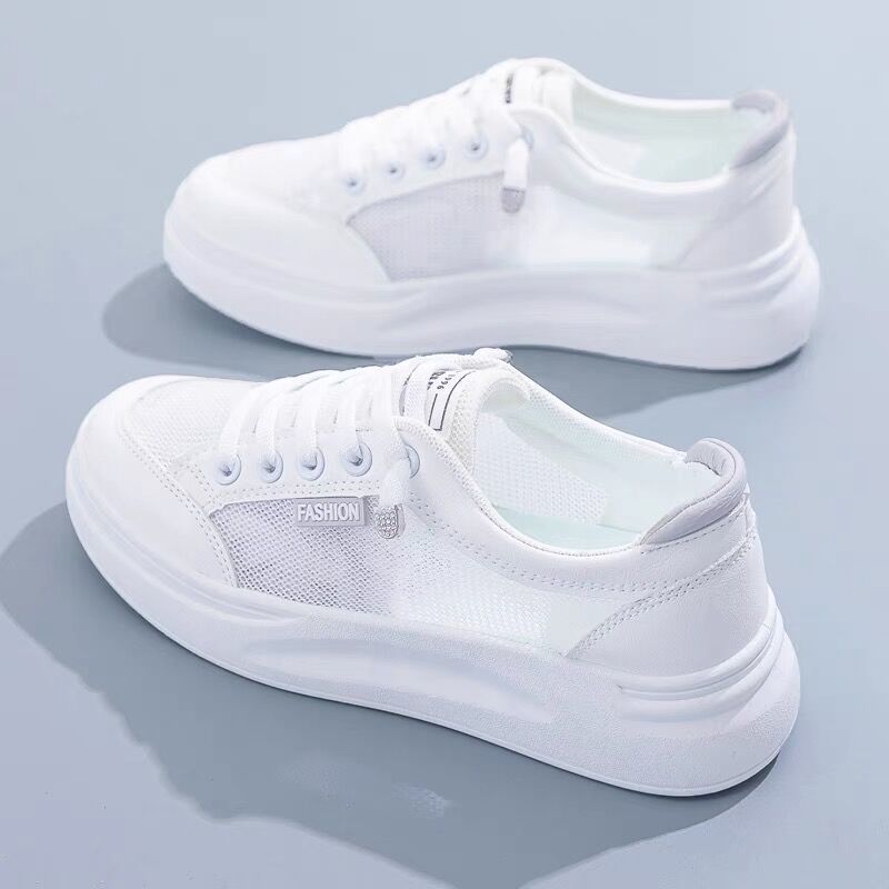 loveccr White Shoes Women's Summer New Mesh Shoes Breathable Mesh Versatile Thin Casual Platform Spring and Summer Sports Board Shoes
