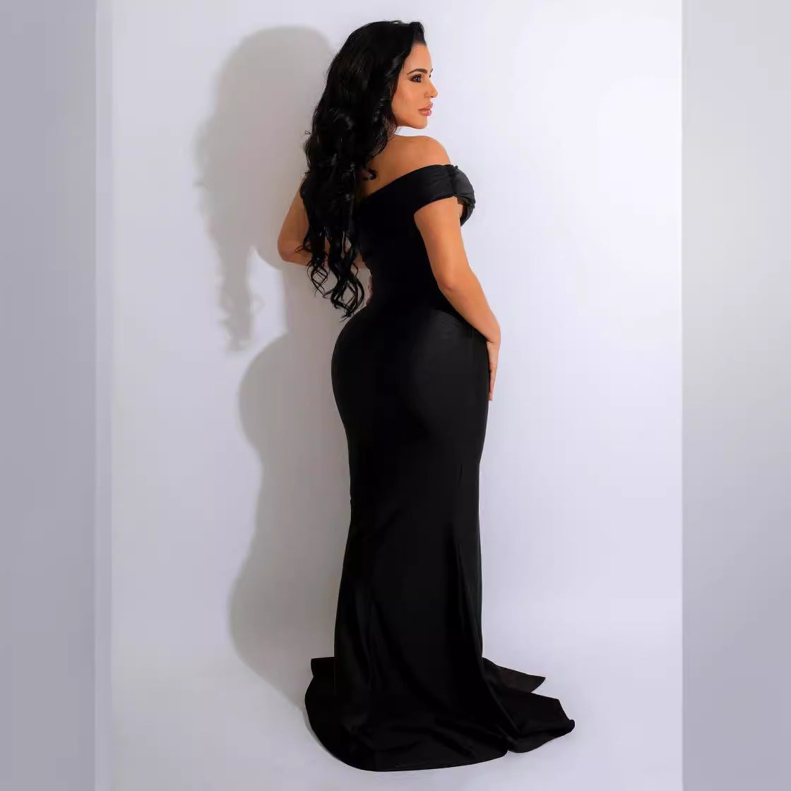 LOVECCR Exclusive for Cross-Border European and American Women's Clothing Dress Evening Dress off-Shoulder Split Sexy Long Dress
