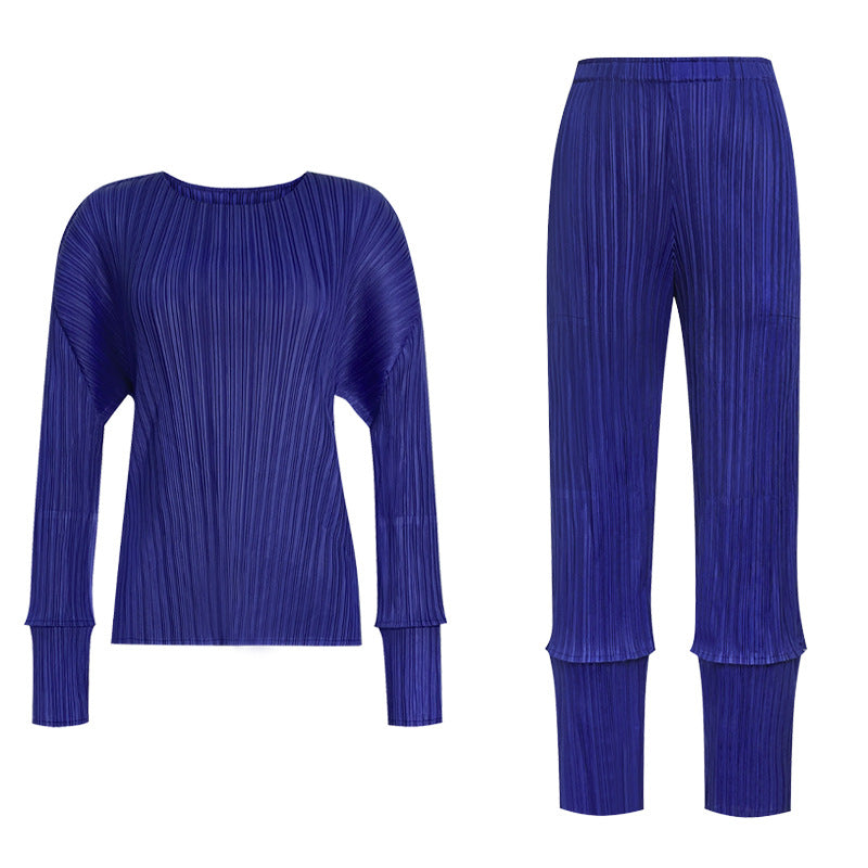 spring new women's clothing splicing casual suit long-sleeved top fashion versatile pants two-piece set women