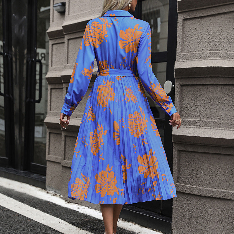 LOVECCR 2025 new products long dress temperament waist new dress foreign trade fashion lace-up pleated skirt