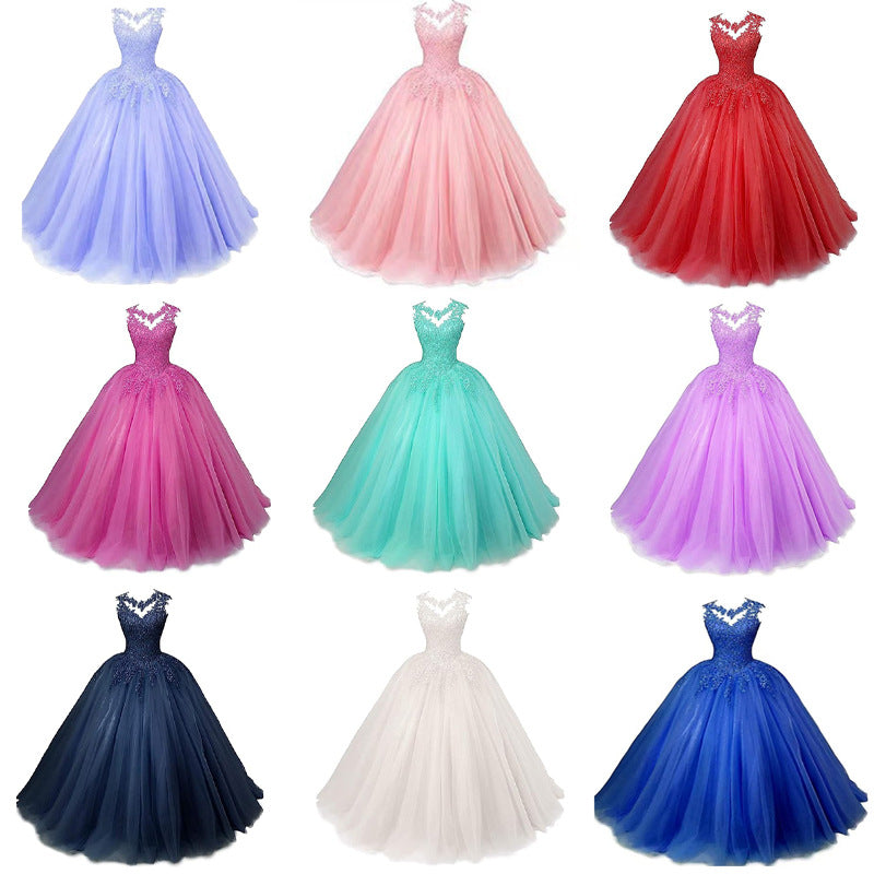 LOVECCR Cross-Border Foreign Trade Evening Dress Blue New Elegant Student Art Exam Dress Women's Long Bel Canto Solo Performance
