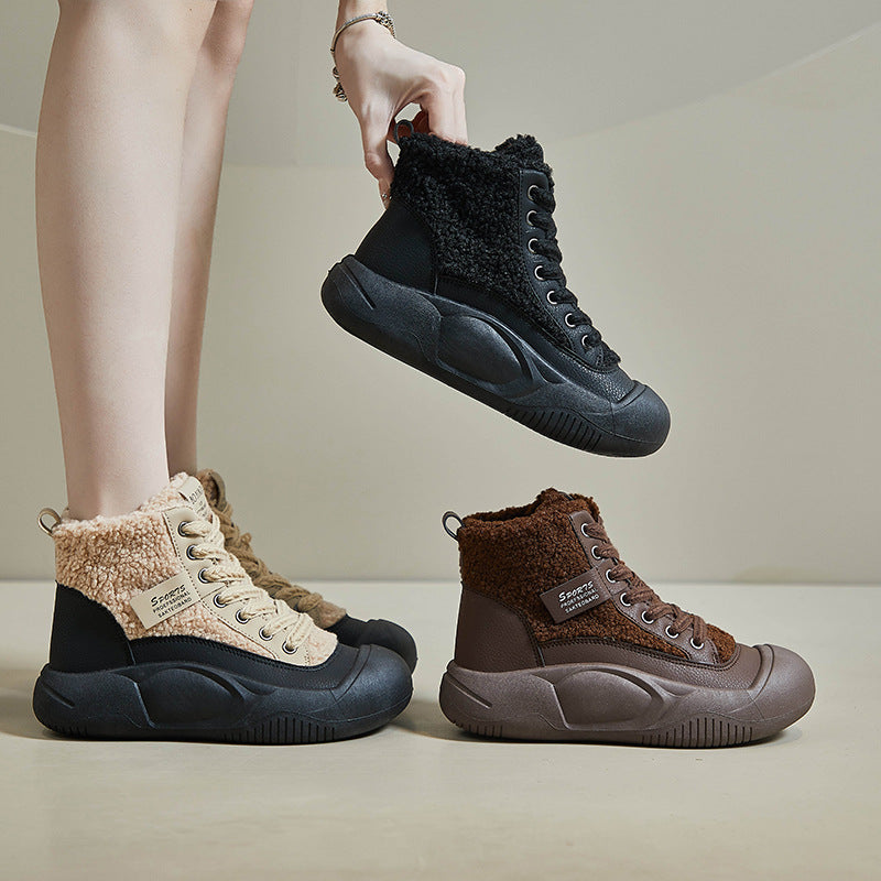 popular winter velvet little white shoes new Korean version ins female students thick-soled heightening sports board shoes casual XFL28
